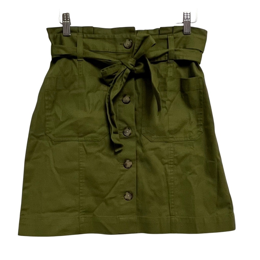 LOFT Skirt Womens 2 Olive Green Paperbag‎ Waist Button Front Utility Mini Skirt